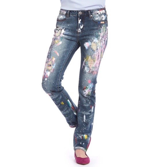Cartise denim painted distressed high rise jeans 10